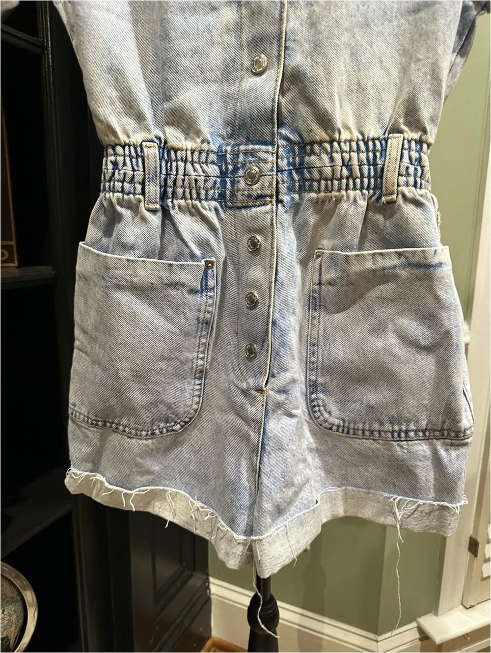ZARA Light Blue Acid‑Wash Denim Romper – Size XS (Fits Small)